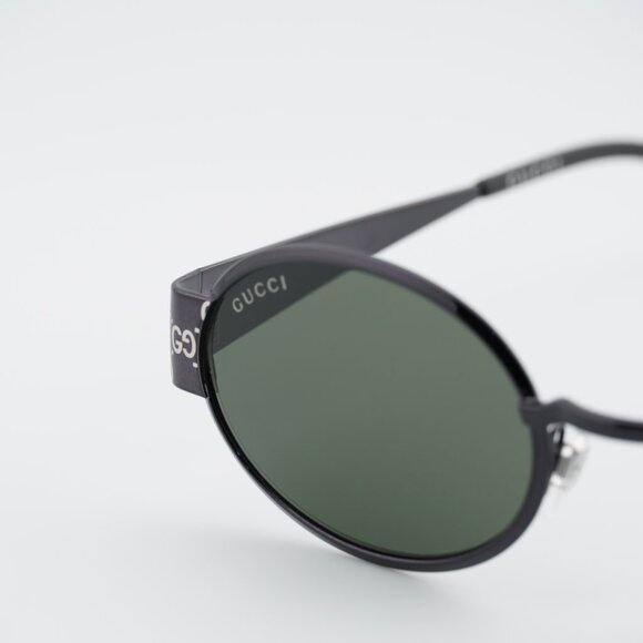 Gucci GG1854S 001 Sunglasses Ruthenium with GG Pattern Oval Frame, Grey Lenses - Picture 2 of 10